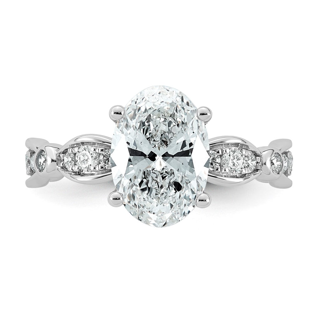 14K White Gold 2 7/8ct Certified Oval Center Lab Grown Diamond VS+ F+ Ring