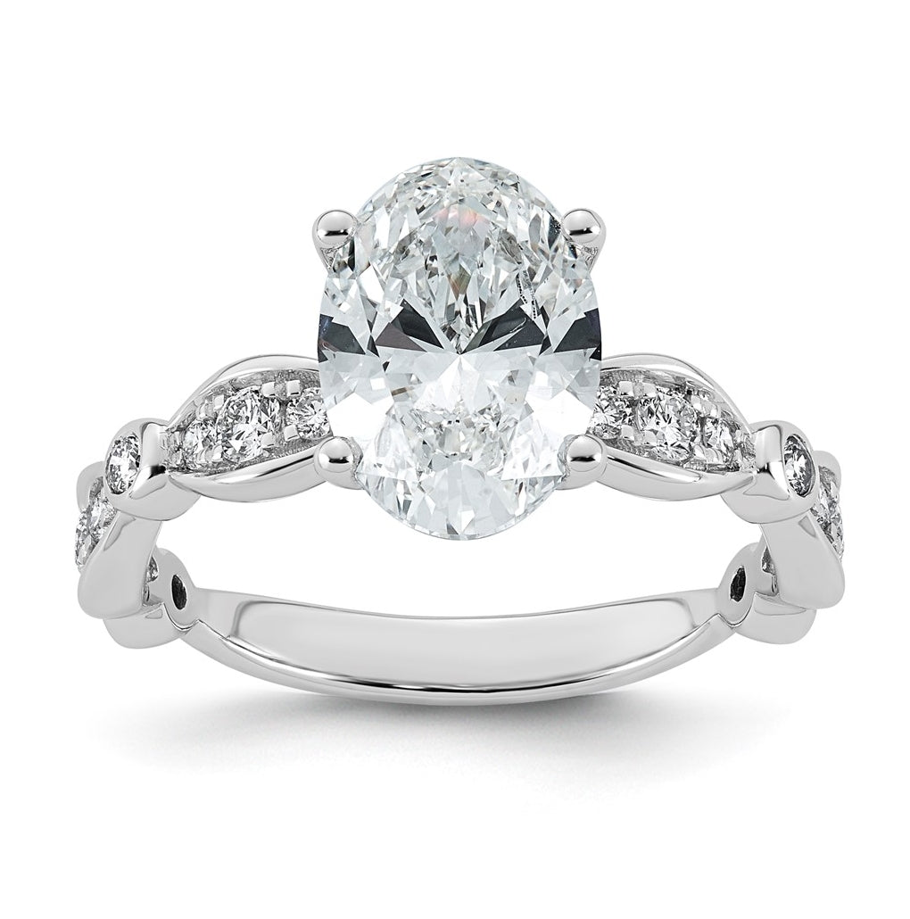 14K White Gold 2 7/8ct Certified Oval Center Lab Grown Diamond VS+ F+ Ring