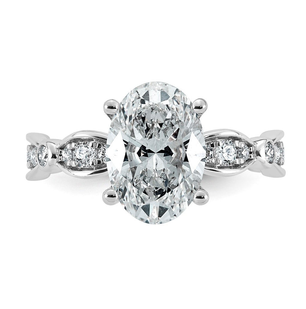 14K White Gold 3 1/3ct Certified Oval Center Lab Grown Diamond VS+ F+ Ring
