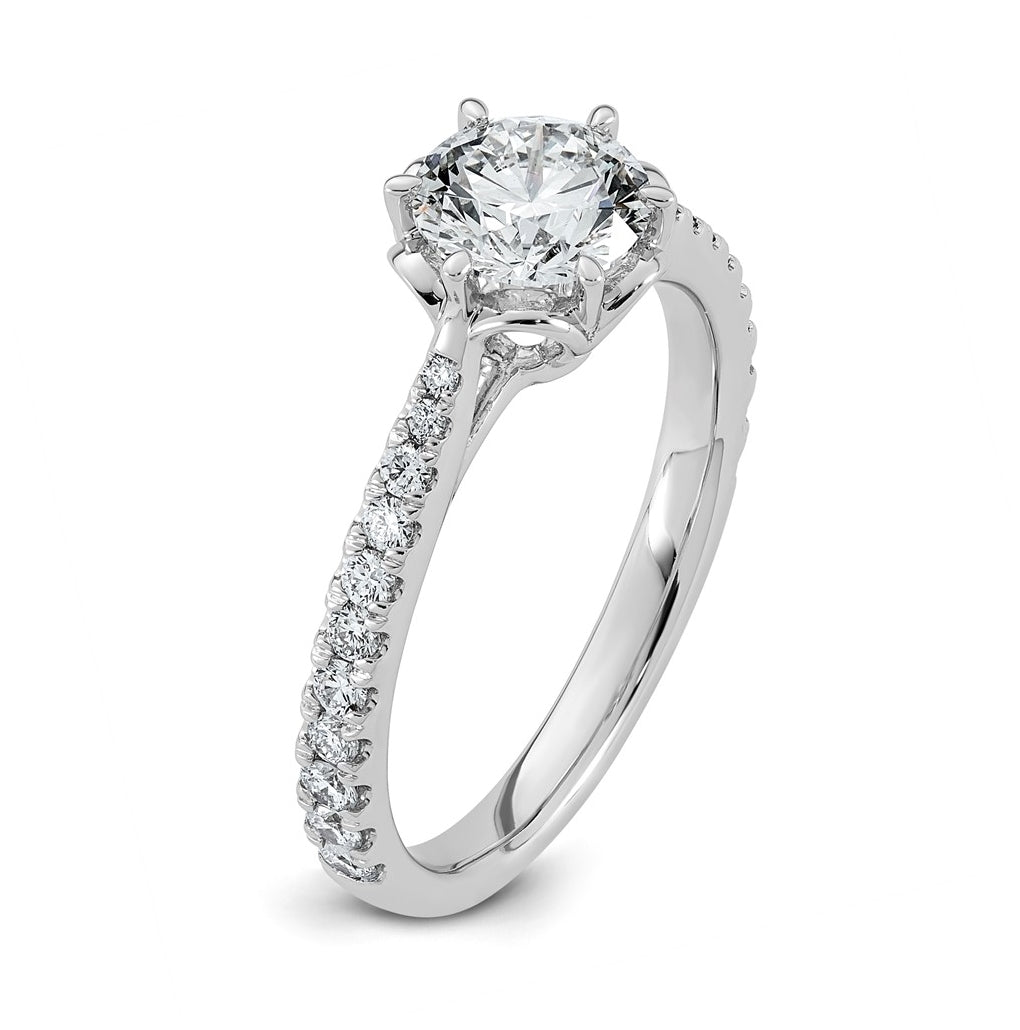 14K White Gold 1 1/3ct Certified Round Center Lab Grown Diamond VS+ F+ 6-Prong Ring
