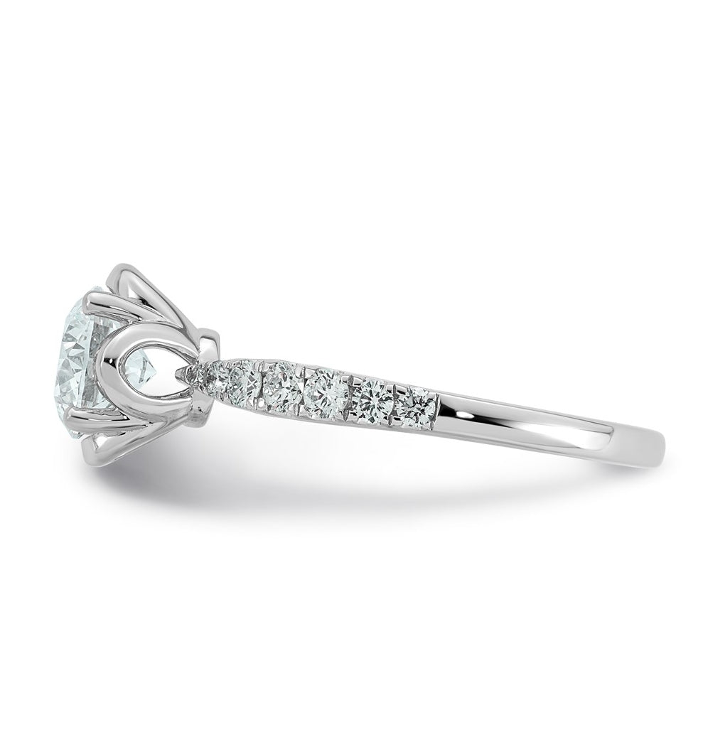 14K White Gold 1 1/4ct Certified Round Center Lab Grown Diamond VS+ F+ 4-Prong Ring