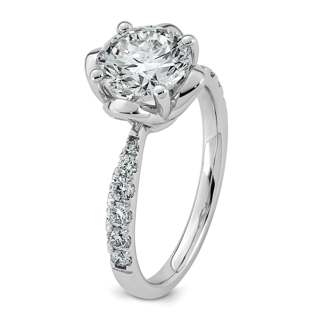 14K White Gold 2 1/3ct Certified Round Center Lab Grown Diamond VS+ F+ 4-Prong Ring