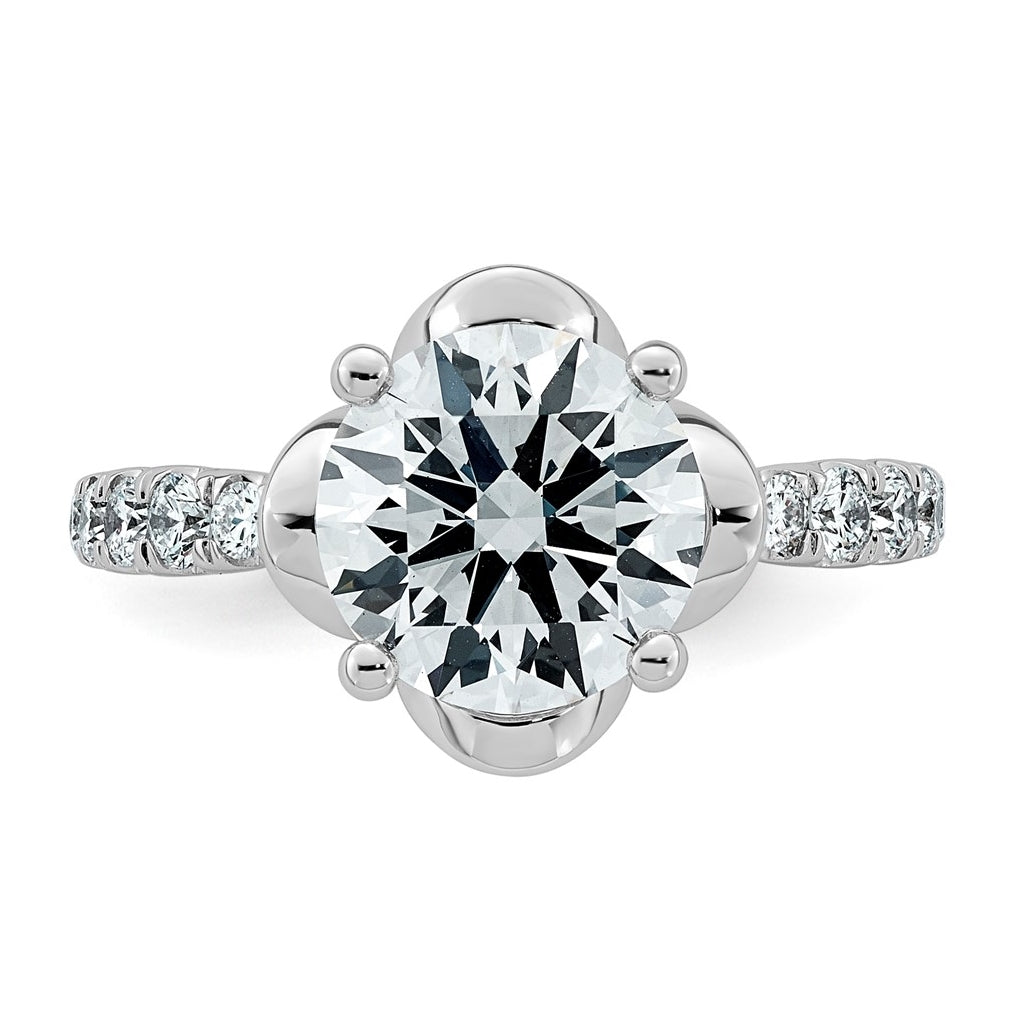 14K White Gold 2 7/8ct Certified Round Center Lab Grown Diamond VS+ F+ 4-Prong Ring