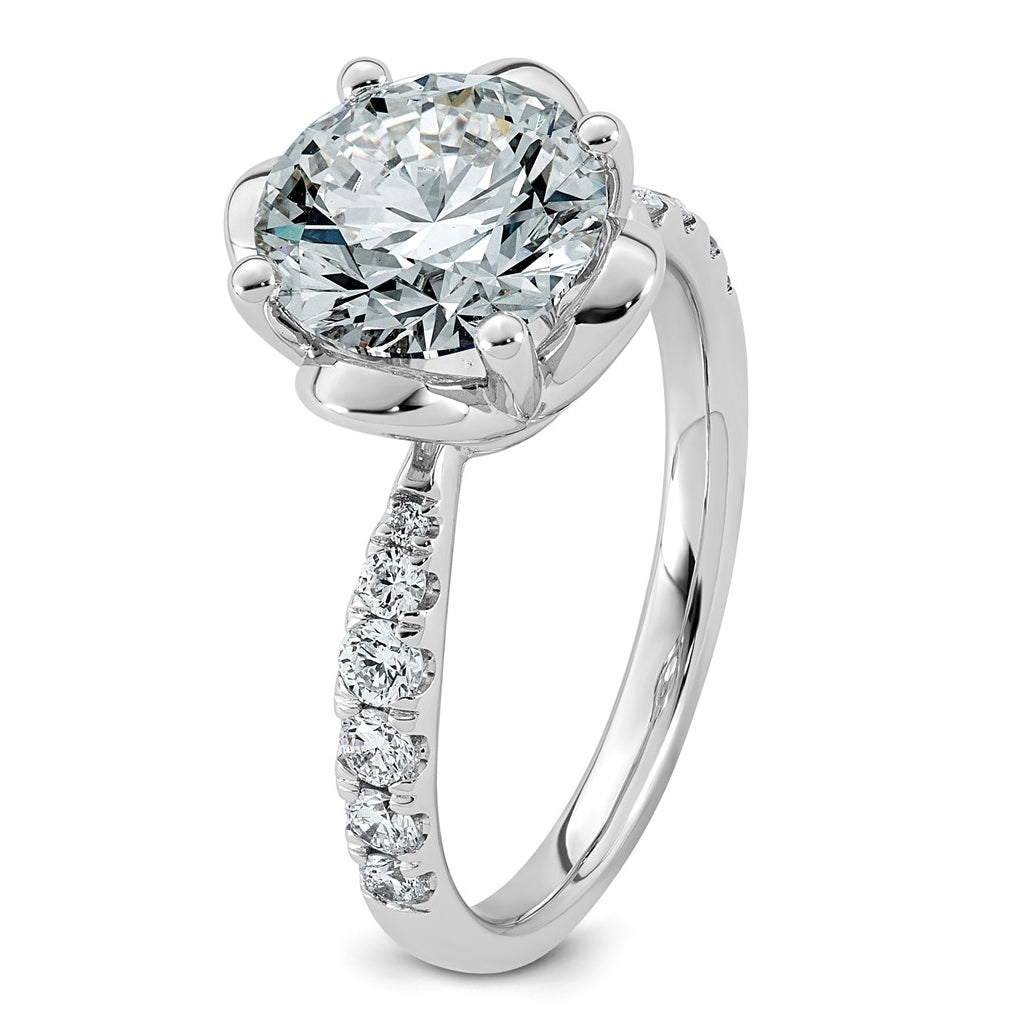 14K White Gold 2 7/8ct Certified Round Center Lab Grown Diamond VS+ F+ 4-Prong Ring