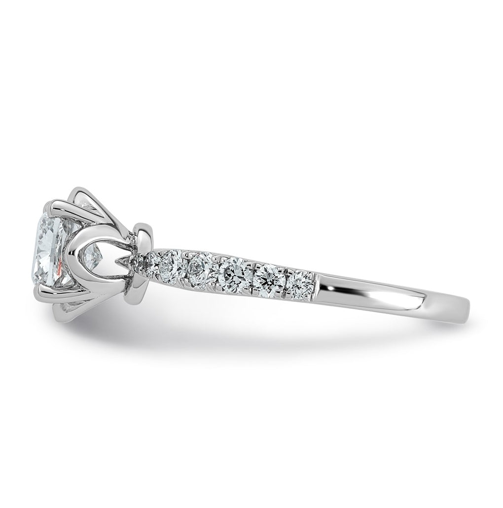 14K White Gold 1 1/3ct Certified Cushion Center Lab Grown Diamond VS+ F+ 4-Prong Ring