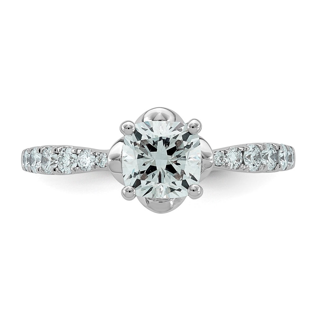14K White Gold 1 1/3ct Certified Cushion Center Lab Grown Diamond VS+ F+ 4-Prong Ring