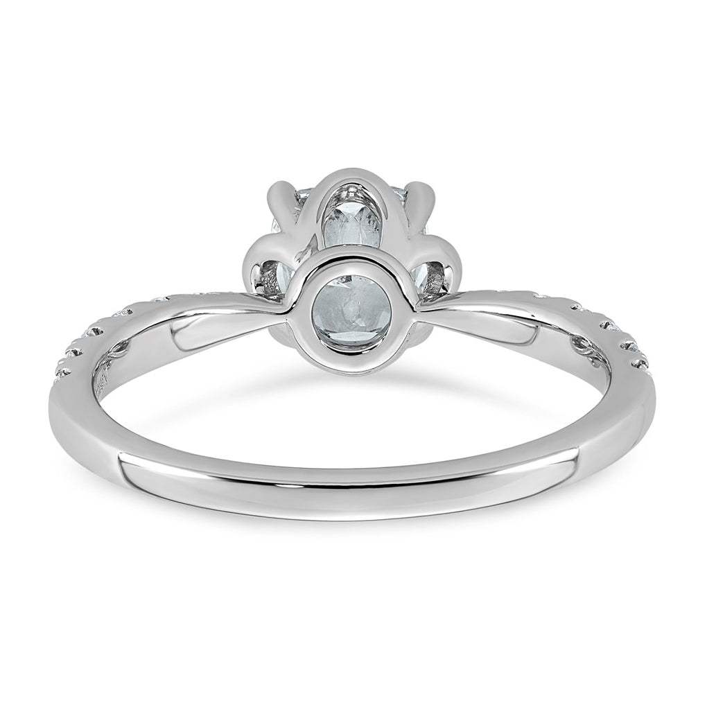 14K White Gold 1 1/3ct Certified Cushion Center Lab Grown Diamond VS+ F+ 4-Prong Ring
