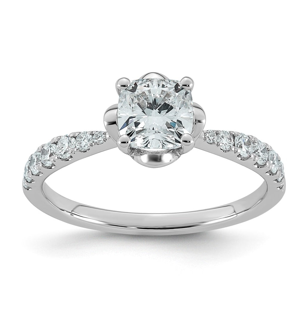 14K White Gold 1 1/3ct Certified Cushion Center Lab Grown Diamond VS+ F+ 4-Prong Ring