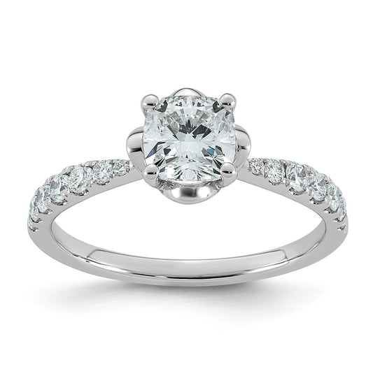14K White Gold 1 1/3ct Certified Cushion Center Lab Grown Diamond VS+ F+ 4-Prong Ring