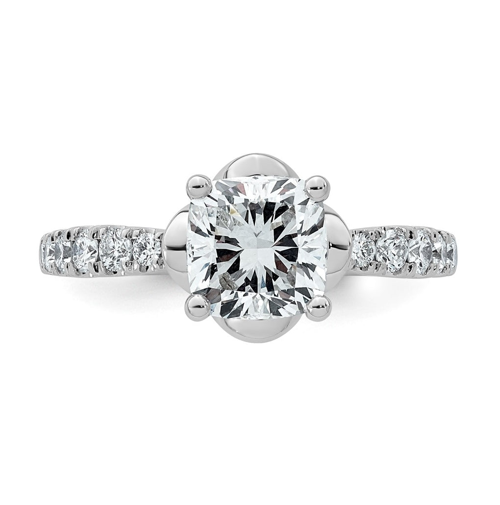 14K White Gold 1 7/8ct Certified Cushion Center Lab Grown Diamond VS+ F+ 4-Prong Ring