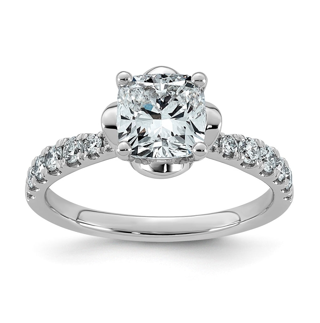 14K White Gold 1 7/8ct Certified Cushion Center Lab Grown Diamond VS+ F+ 4-Prong Ring