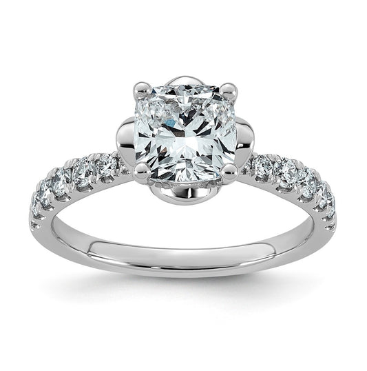 14K White Gold 1 7/8ct Certified Cushion Center Lab Grown Diamond VS+ F+ 4-Prong Ring