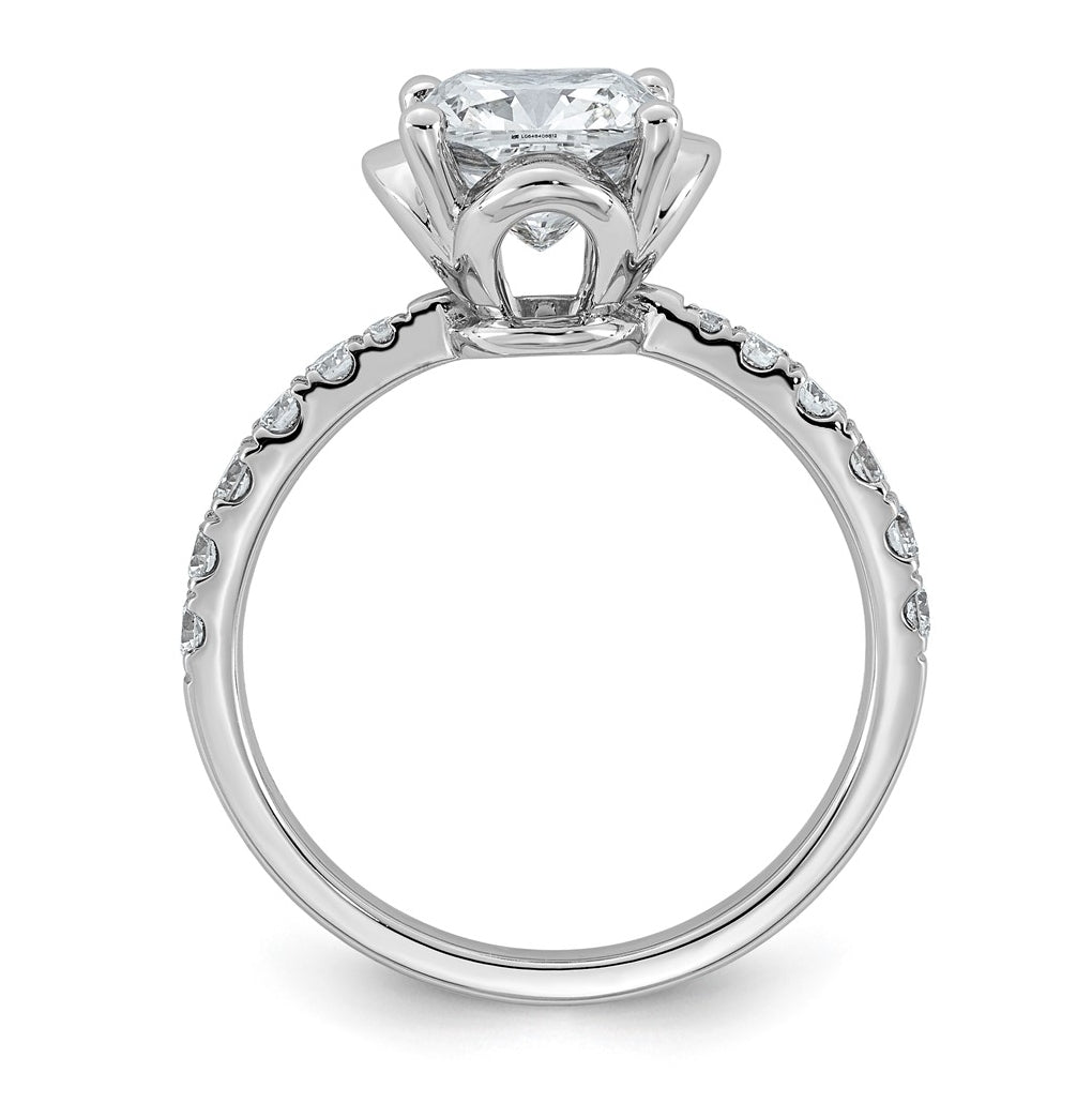 14K White Gold 2 1/3ct Certified Cushion Center Lab Grown Diamond VS+ F+ 4-Prong Ring