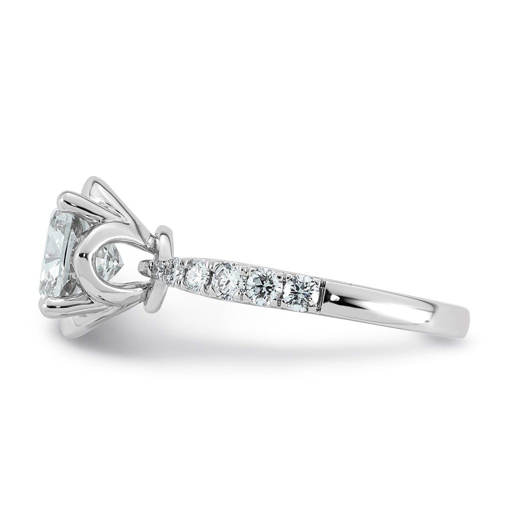 14K White Gold 2 1/3ct Certified Cushion Center Lab Grown Diamond VS+ F+ 4-Prong Ring