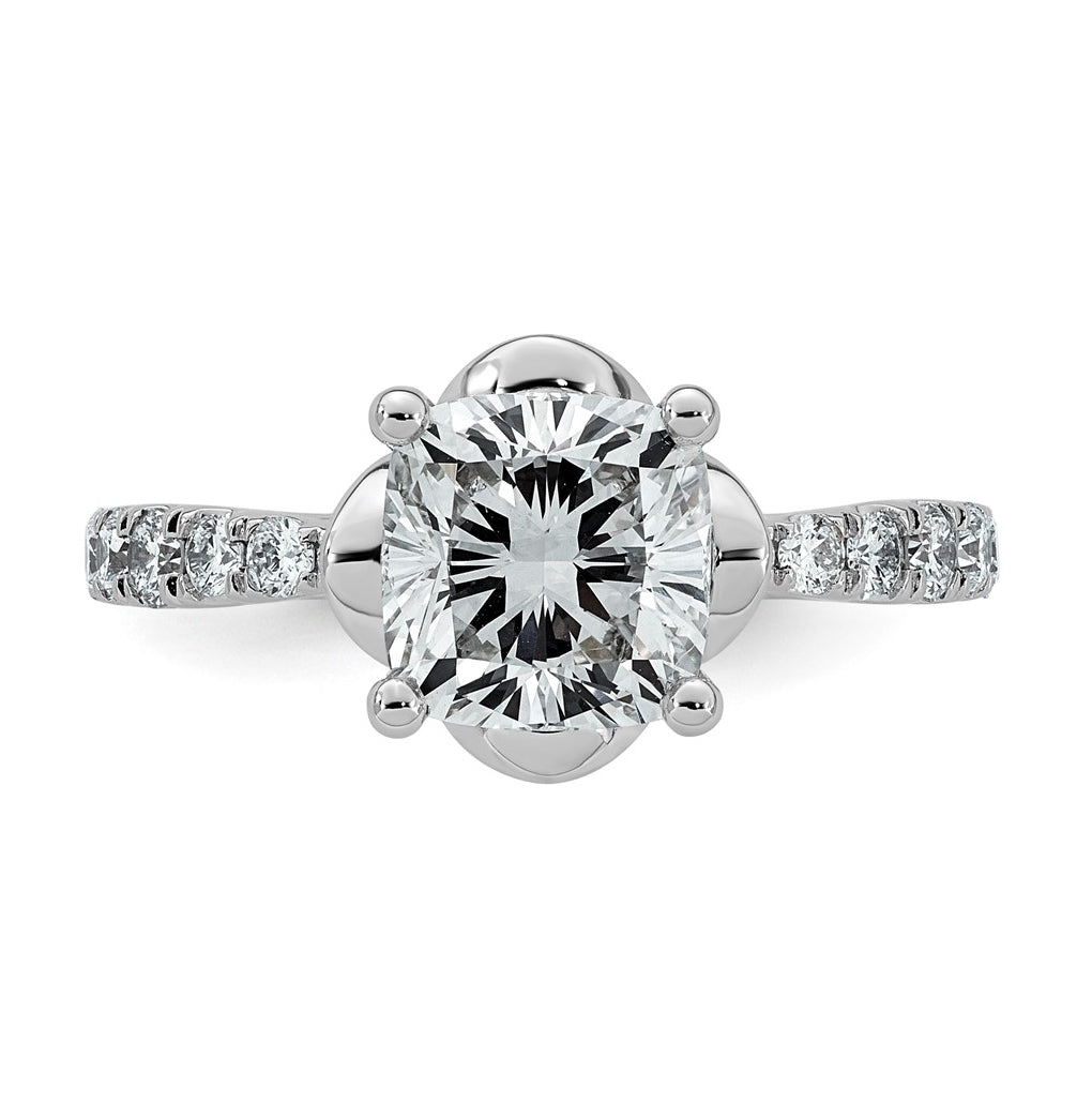 14K White Gold 2 1/3ct Certified Cushion Center Lab Grown Diamond VS+ F+ 4-Prong Ring