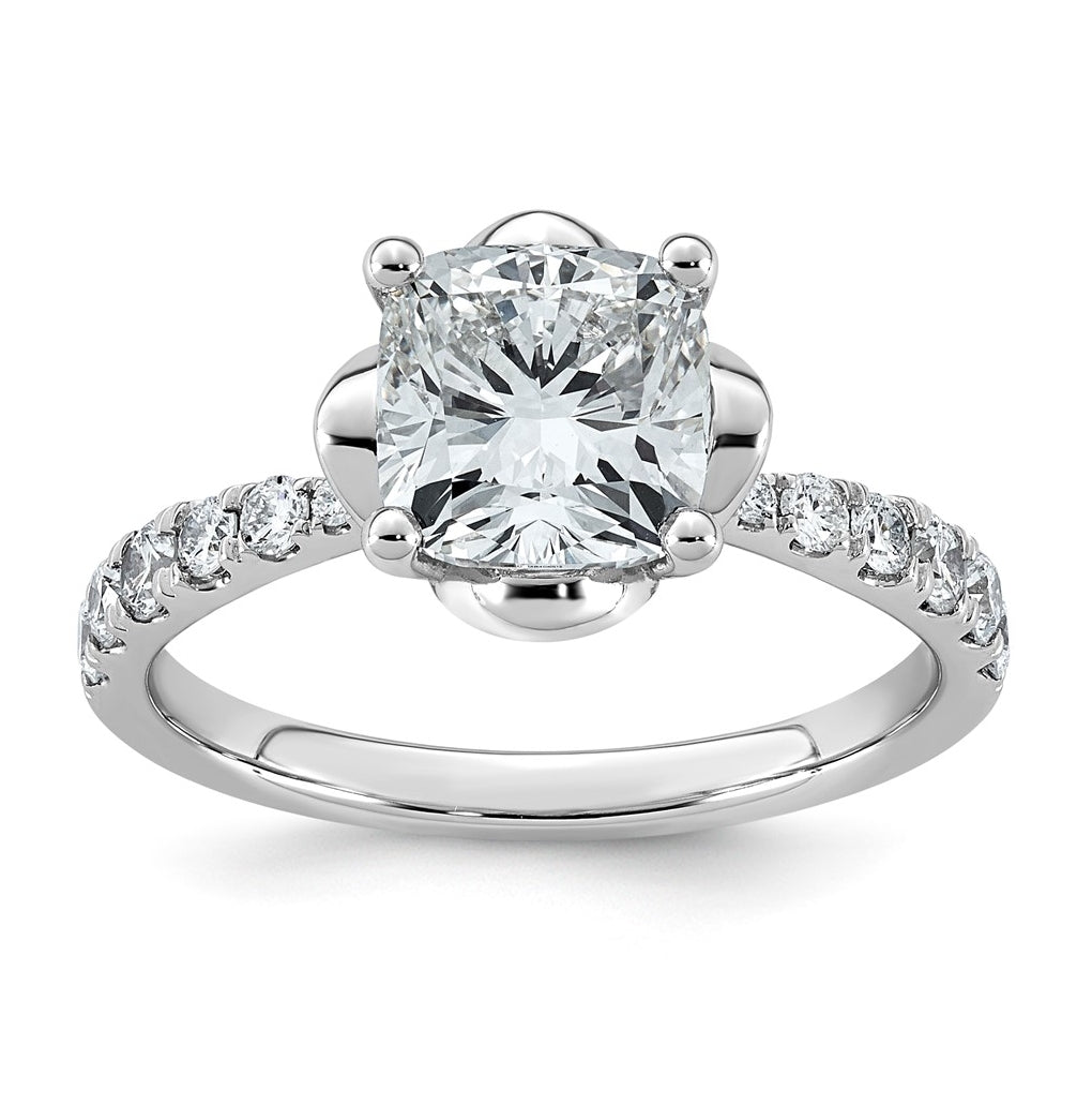 14K White Gold 2 1/3ct Certified Cushion Center Lab Grown Diamond VS+ F+ 4-Prong Ring