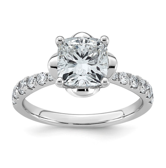 14K White Gold 2 1/3ct Certified Cushion Center Lab Grown Diamond VS+ F+ 4-Prong Ring
