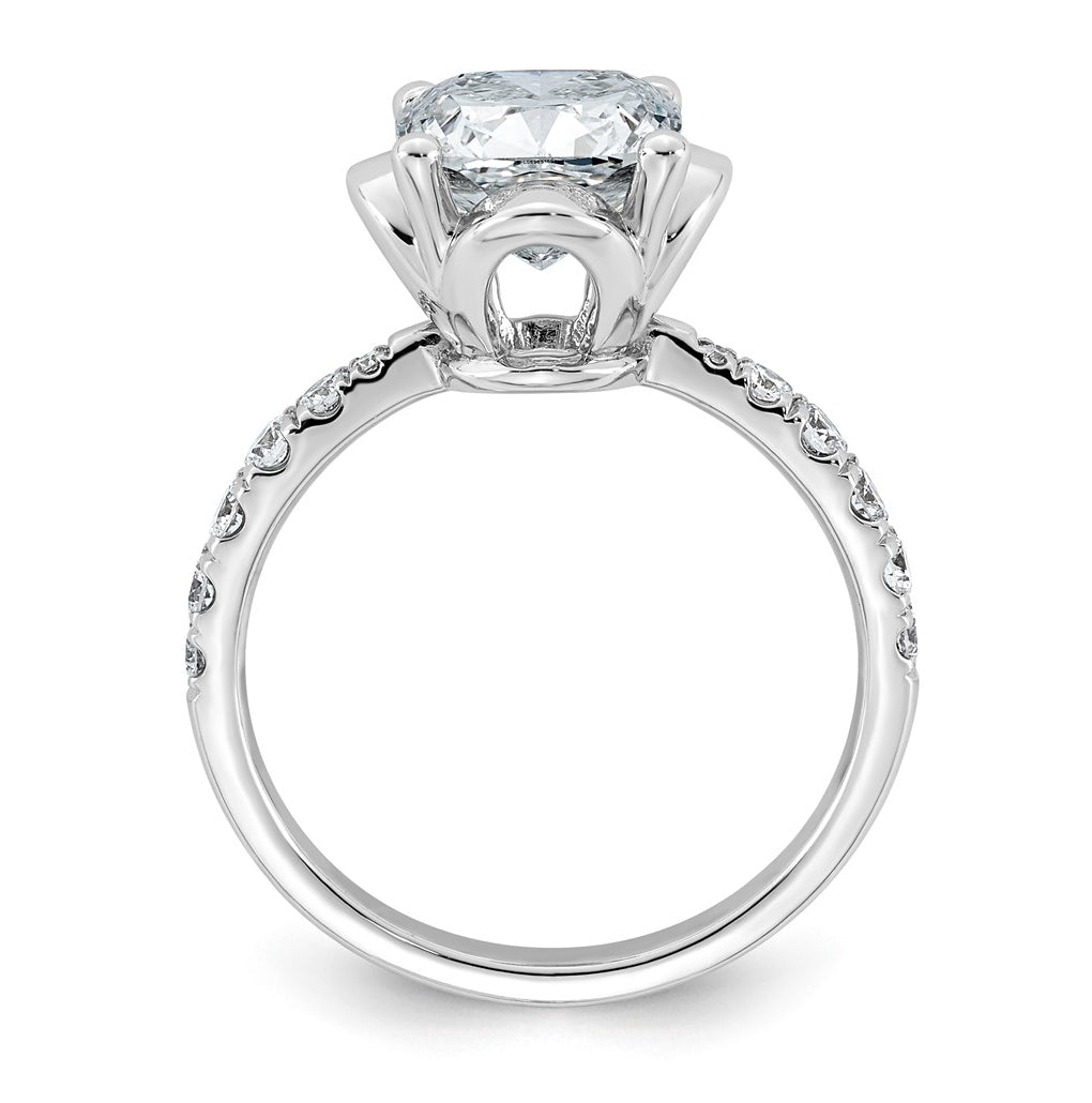 14K White Gold 2 7/8ct Certified Cushion Center Lab Grown Diamond VS+ F+ 4-Prong Ring