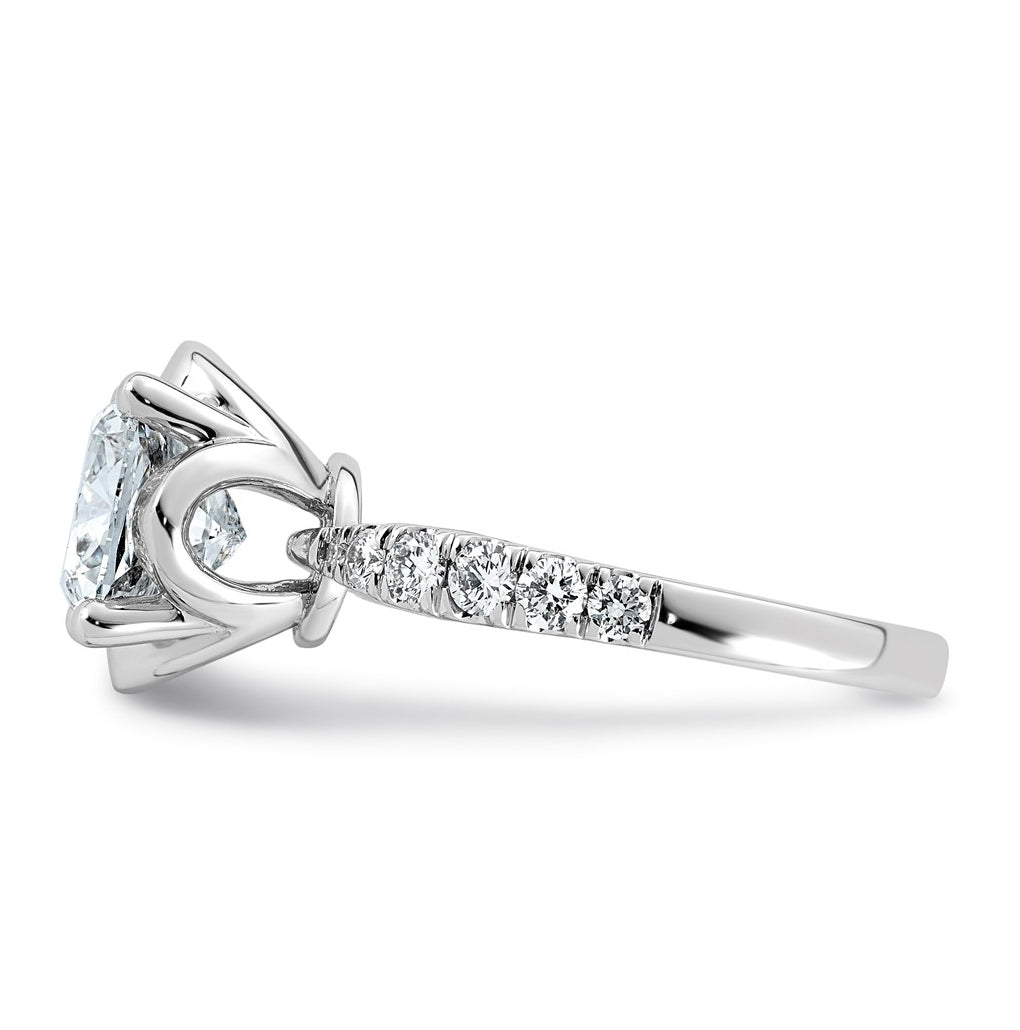 14K White Gold 2 7/8ct Certified Cushion Center Lab Grown Diamond VS+ F+ 4-Prong Ring