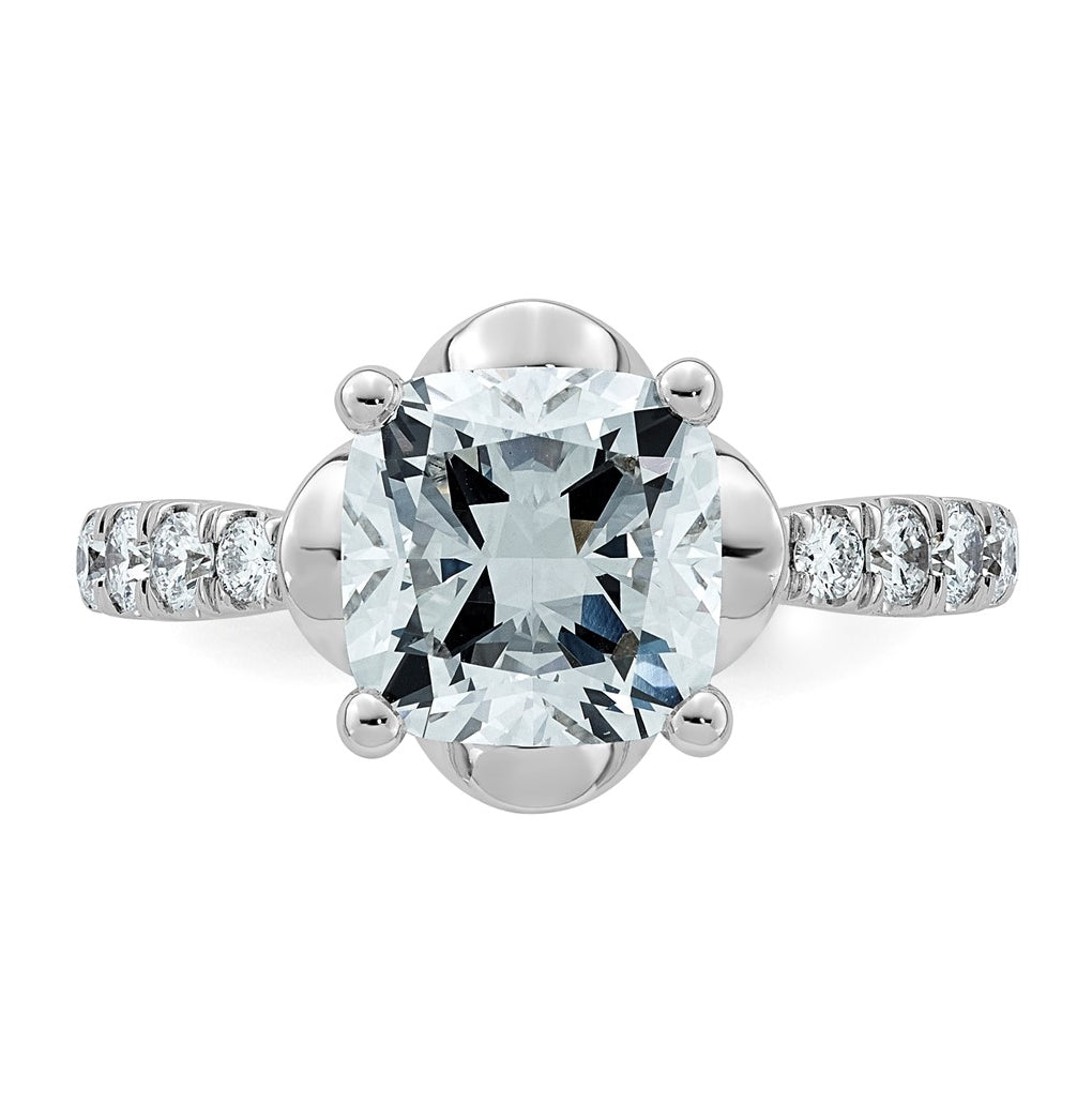 14K White Gold 2 7/8ct Certified Cushion Center Lab Grown Diamond VS+ F+ 4-Prong Ring