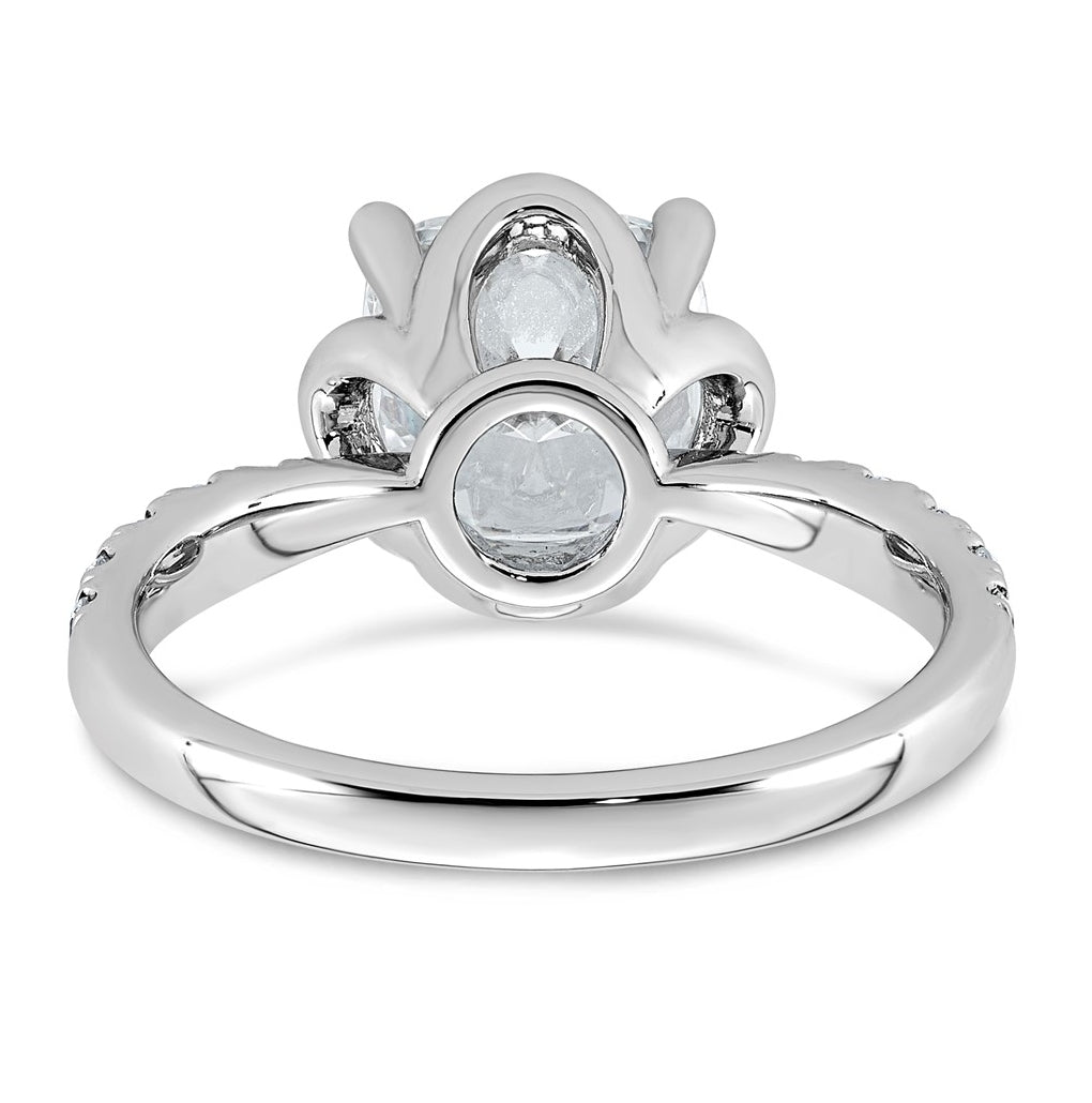 14K White Gold 2 7/8ct Certified Cushion Center Lab Grown Diamond VS+ F+ 4-Prong Ring