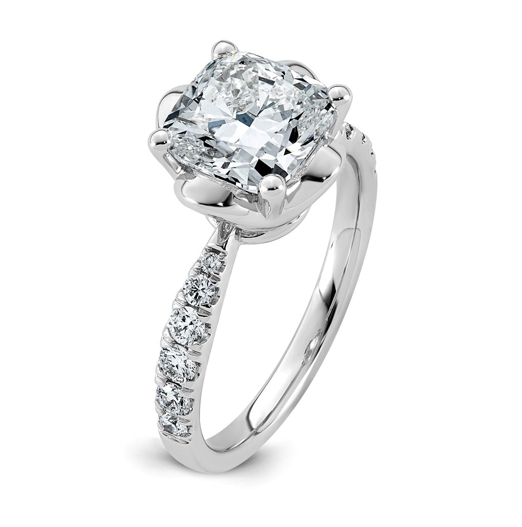14K White Gold 2 7/8ct Certified Cushion Center Lab Grown Diamond VS+ F+ 4-Prong Ring
