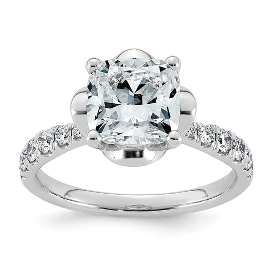 14K White Gold 2 7/8ct Certified Cushion Center Lab Grown Diamond VS+ F+ 4-Prong Ring