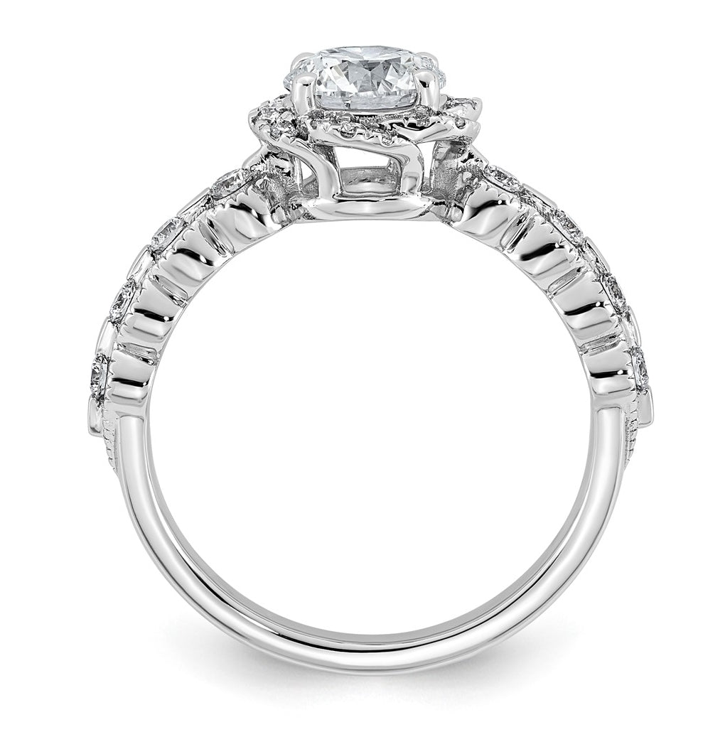 14K White Gold 1 1/3ct Certified Round Center Lab Grown Diamond VS+ F+ Floral Halo Ri
