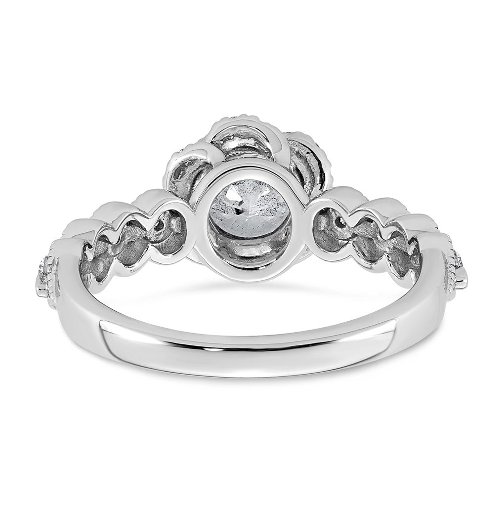 14K White Gold 1 1/3ct Certified Round Center Lab Grown Diamond VS+ F+ Floral Halo Ri