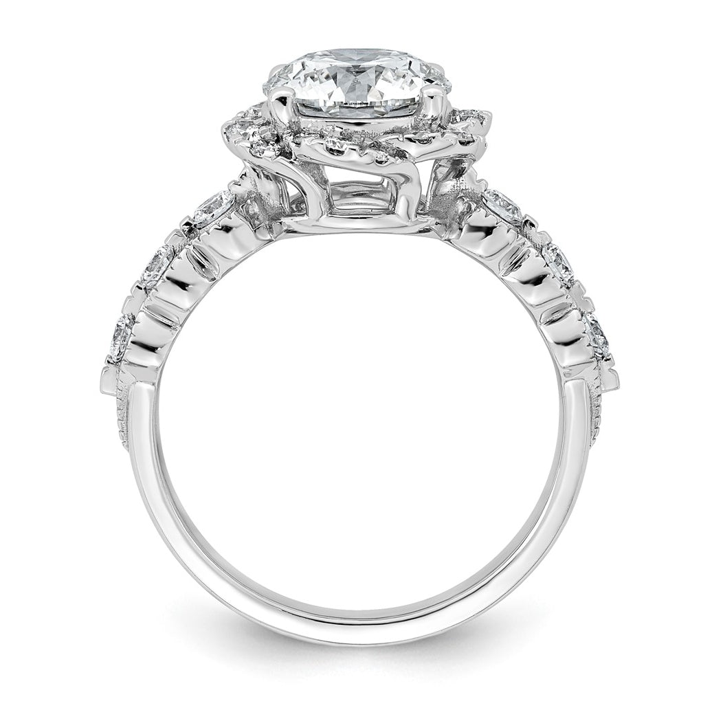14K White Gold 2 1/2ct Certified Round Center Lab Grown Diamond VS+ F+ Floral Halo Ri