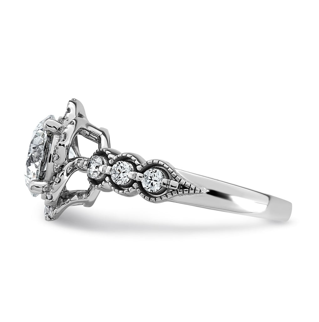 14K White Gold 2 1/2ct Certified Round Center Lab Grown Diamond VS+ F+ Floral Halo Ri