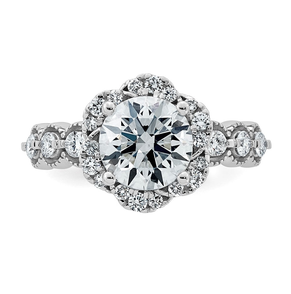 14K White Gold 2 1/2ct Certified Round Center Lab Grown Diamond VS+ F+ Floral Halo Ri