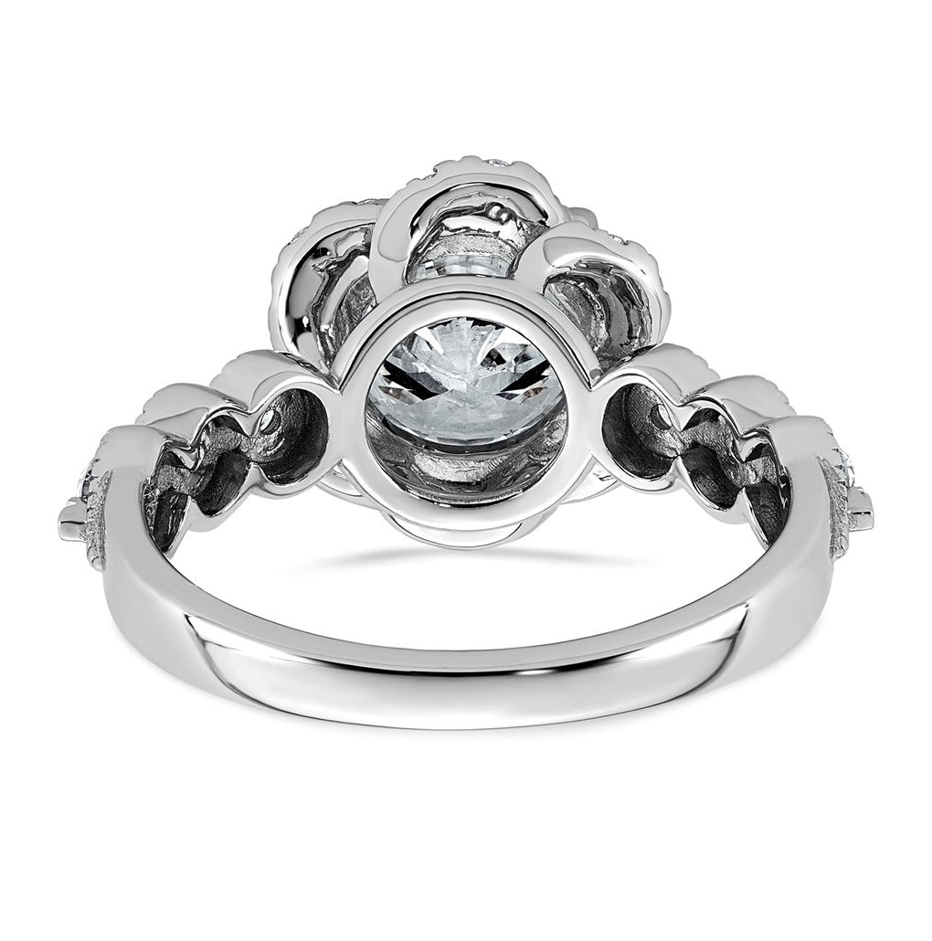 14K White Gold 2 1/2ct Certified Round Center Lab Grown Diamond VS+ F+ Floral Halo Ri
