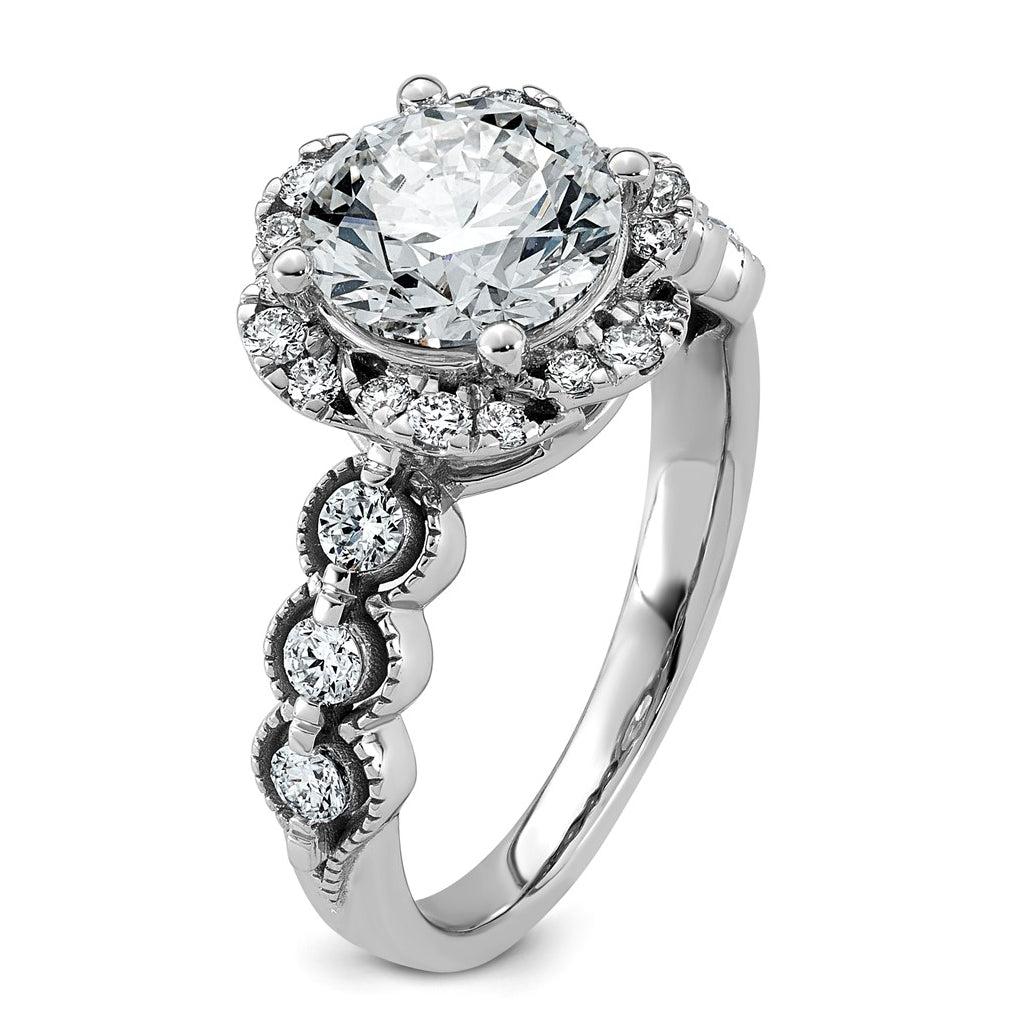 14K White Gold 2 1/2ct Certified Round Center Lab Grown Diamond VS+ F+ Floral Halo Ri