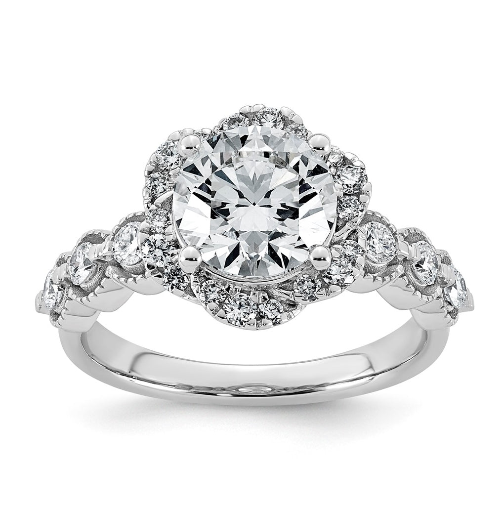 14K White Gold 2 1/2ct Certified Round Center Lab Grown Diamond VS+ F+ Floral Halo Ri