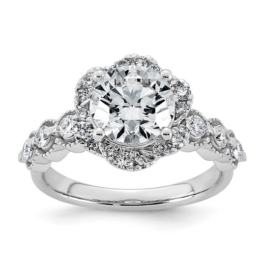 14K White Gold 2 1/2ct Certified Round Center Lab Grown Diamond VS+ F+ Floral Halo Ri