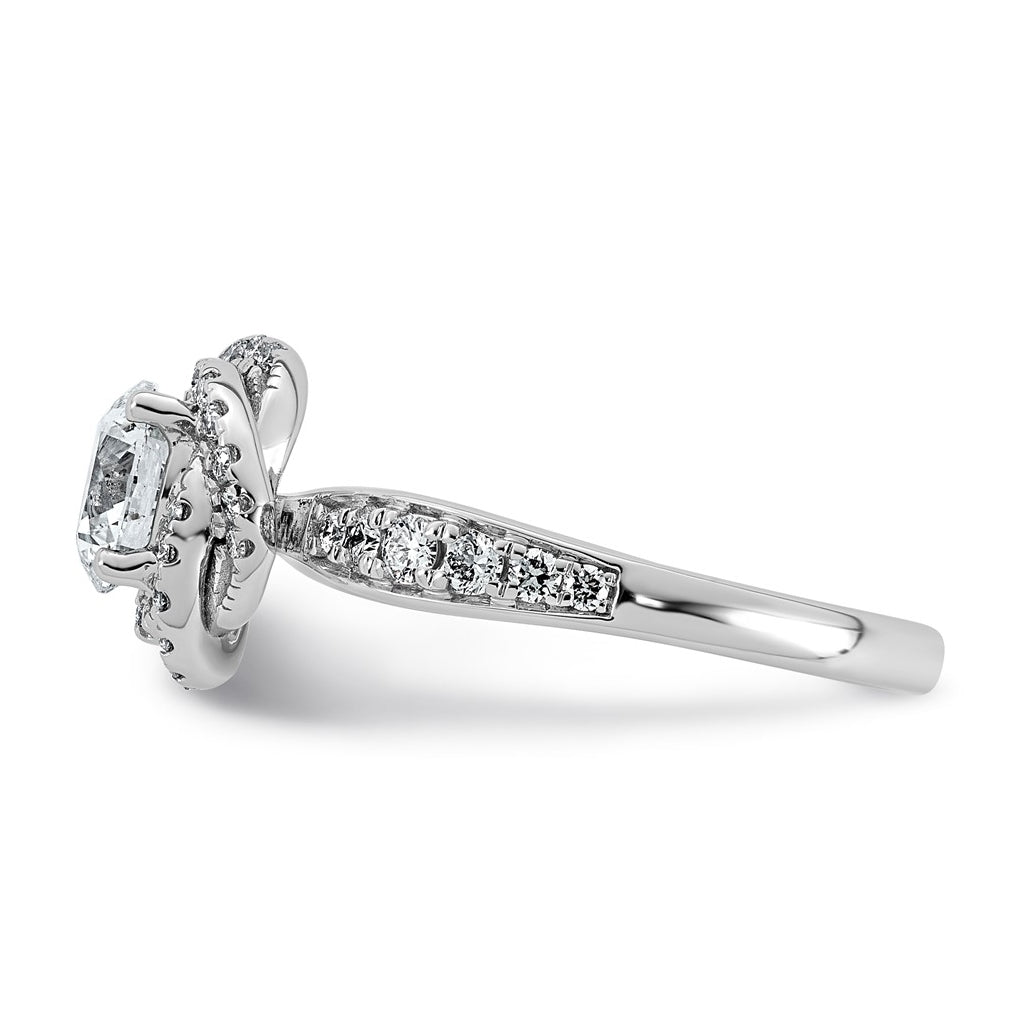 14K White Gold 1 3/8ct Certified Round Center Lab Grown Diamond VS+ F+ Swirl Halo Ring