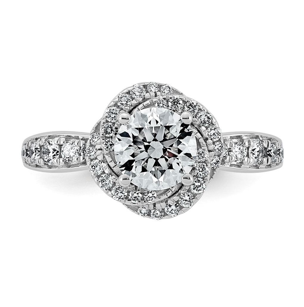 14K White Gold 1 3/8ct Certified Round Center Lab Grown Diamond VS+ F+ Swirl Halo Ring