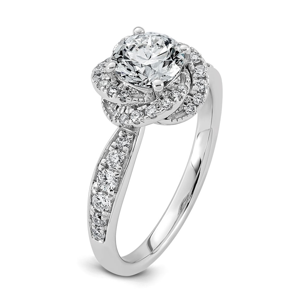 14K White Gold 1 3/8ct Certified Round Center Lab Grown Diamond VS+ F+ Swirl Halo Ring