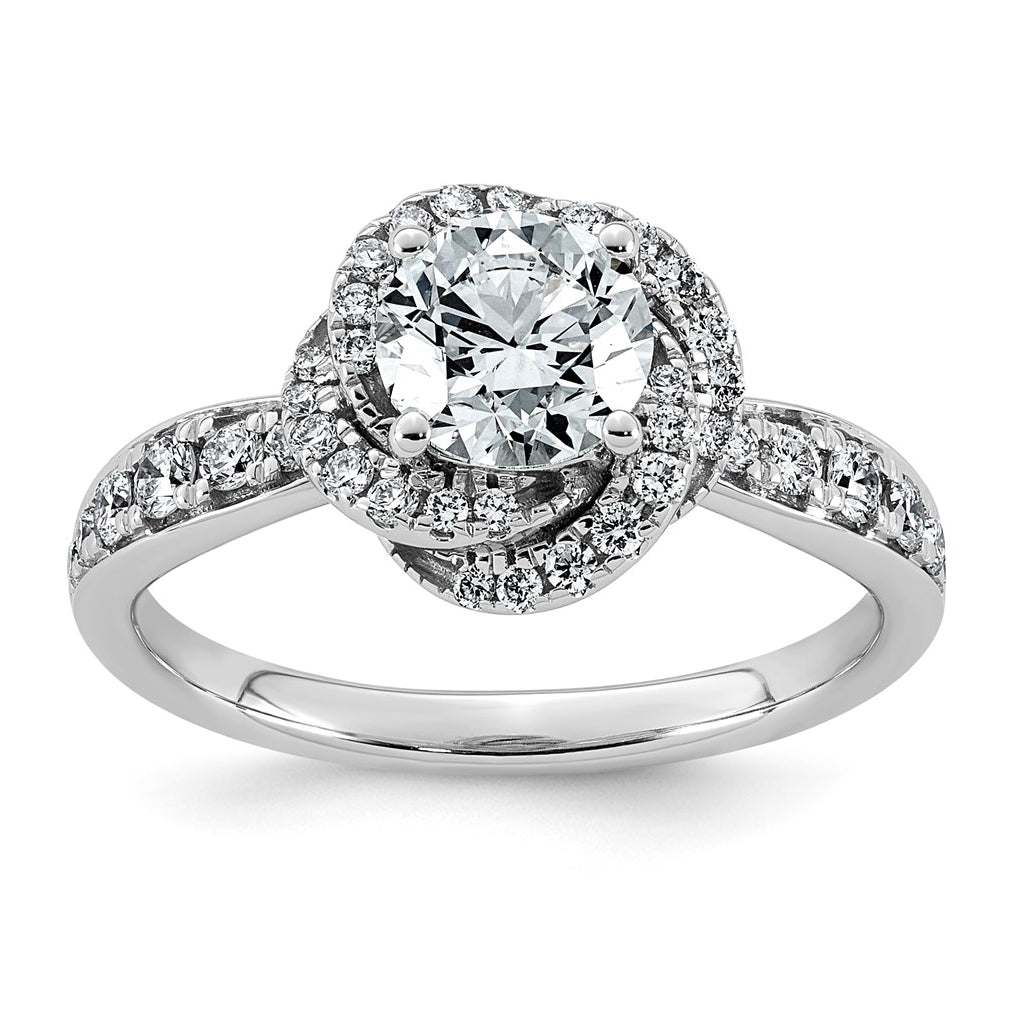 14K White Gold 1 3/8ct Certified Round Center Lab Grown Diamond VS+ F+ Swirl Halo Ring