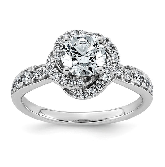 14K White Gold 1 3/8ct Certified Round Center Lab Grown Diamond VS+ F+ Swirl Halo Ring