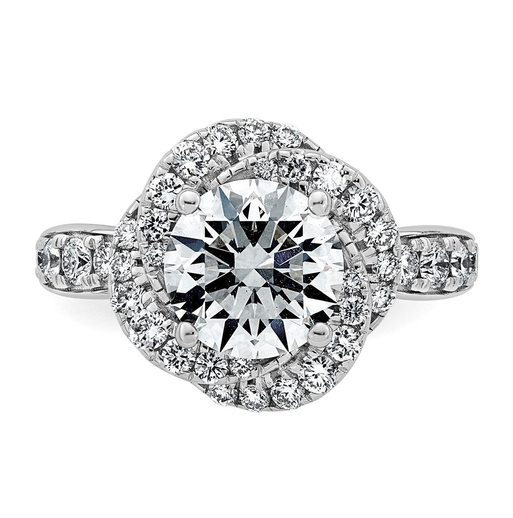 14K White Gold 2 5/8ct Certified Round Center Lab Grown Diamond VS+ F+ Swirl Halo Ring