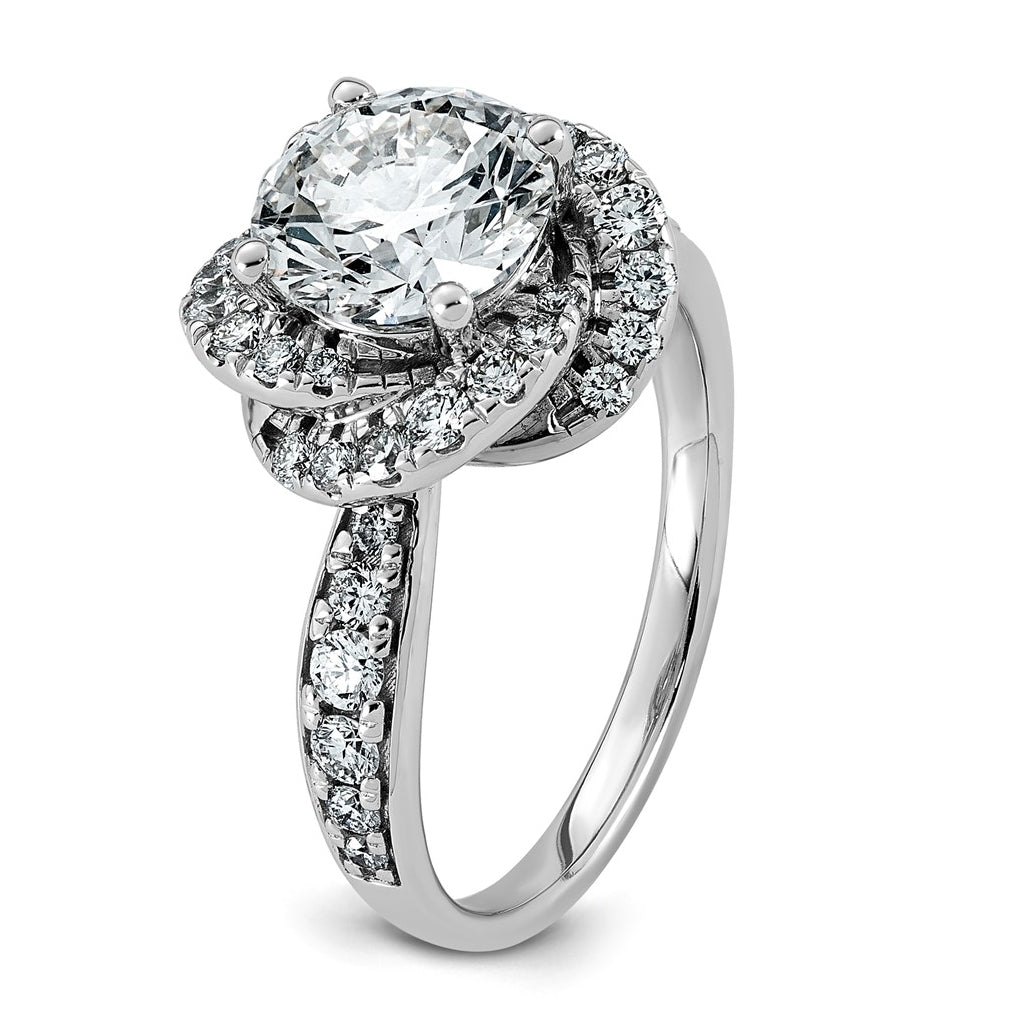 14K White Gold 2 5/8ct Certified Round Center Lab Grown Diamond VS+ F+ Swirl Halo Ring