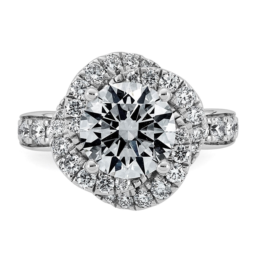 14K White Gold 3 1/3ct Certified Round Center Lab Grown Diamond VS+ F+ Swirl Halo Ring