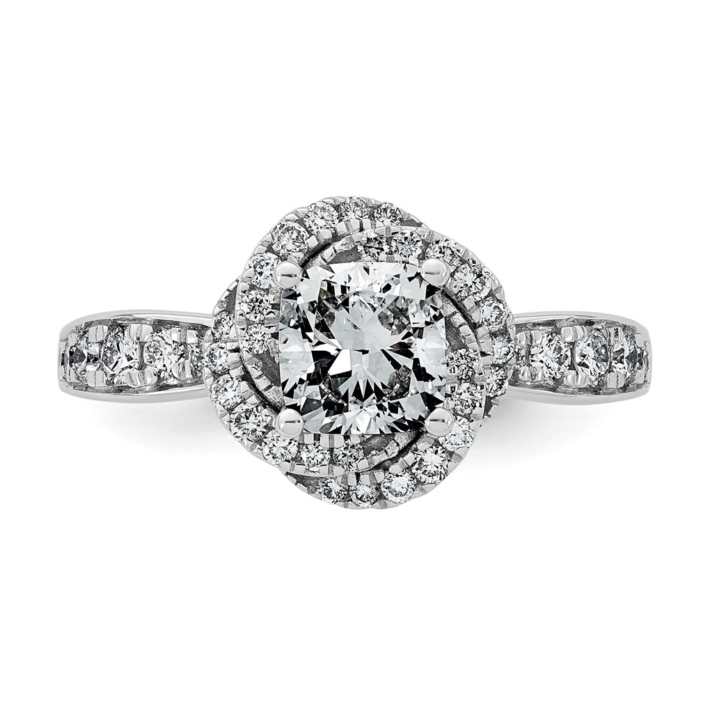 14K White Gold 1 3/8ct Certified Cushion Center Lab Grown Diamond VS+ F+ Swirl Halo R