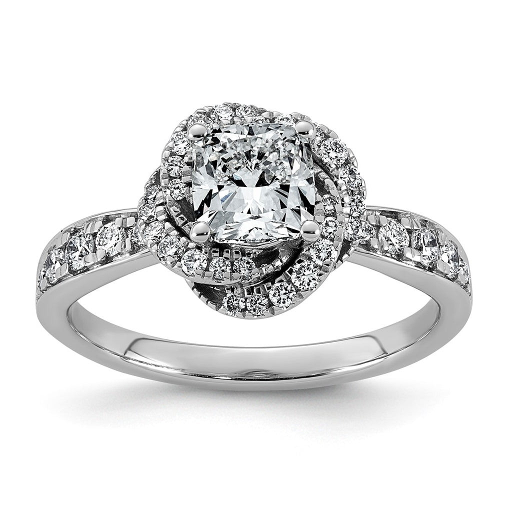 14K White Gold 1 3/8ct Certified Cushion Center Lab Grown Diamond VS+ F+ Swirl Halo R