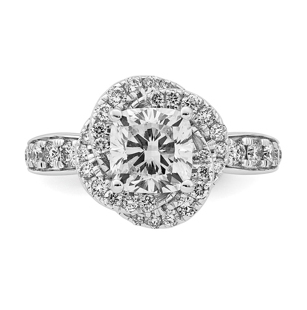 14K White Gold 2ct Certified Cushion Center Lab Grown Diamond VS+ F+ Swirl Halo Ring