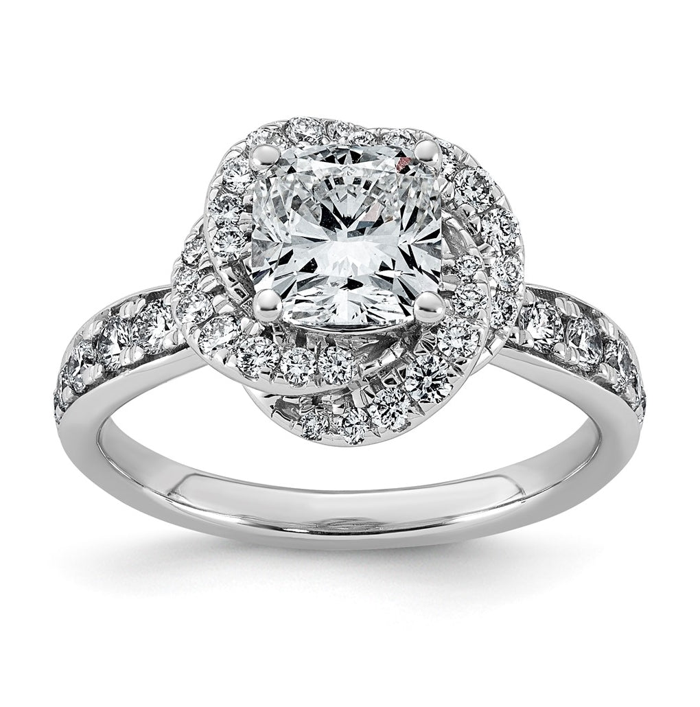 14K White Gold 2ct Certified Cushion Center Lab Grown Diamond VS+ F+ Swirl Halo Ring