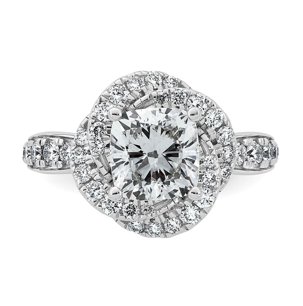 14K White Gold 2 3/4ct Certified Cushion Center Lab Grown Diamond VS+ F+ Swirl Halo R