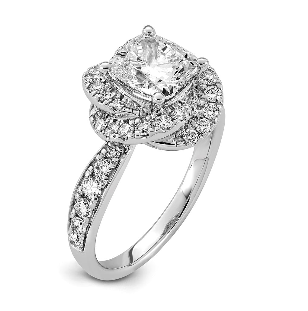 14K White Gold 2 3/4ct Certified Cushion Center Lab Grown Diamond VS+ F+ Swirl Halo R